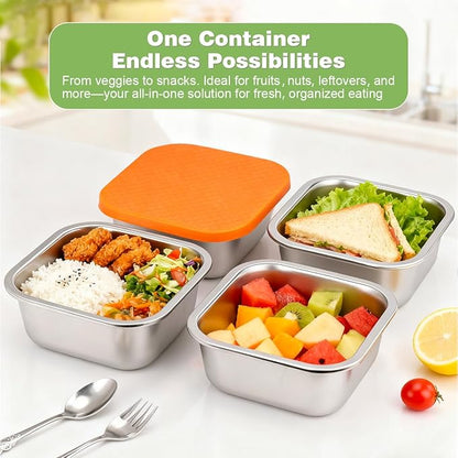 4 Pack Sandwich Containers: 30oz Stainless Steel Lunch Box with Silicone Lids, Meal Prep Container Reusable Metal Sandwiches Food Storage for Kitchen & Office Salad Snacks Fruits
