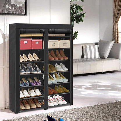 ERONE Shoe Rack Storage Organize, 28 Pairs Portable Double Row with Nonwoven Fabric Cover Shoe Shelf Cabinet for Closet