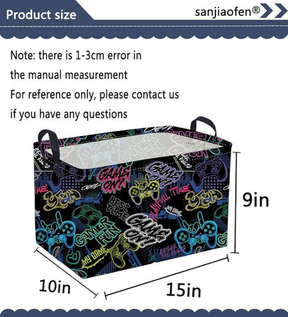Rectangular Kids Baskets,Waterproof Foldable Storage Basket with Handles,Games Basket,Boys Room DecorGame Storage Bin,Shelf Baskets(Cool Game)