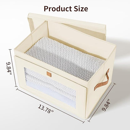 DIMJ Storage Bins with Lids - 5 Pack Fabric Closet Organizer with Window & Handles, Collapsible Decorative Storage Boxes for Shelves Under Bed, Books Clothes Blankets Sweaters Organization