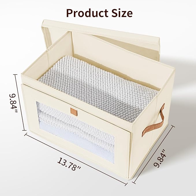 DIMJ Storage Bins with Lids - 4 Pack Fabric Closet Organizer with Window & Handles, Collapsible Decorative Storage Boxes for Shelves Under Bed, Books Clothes Blankets Sweaters Organization
