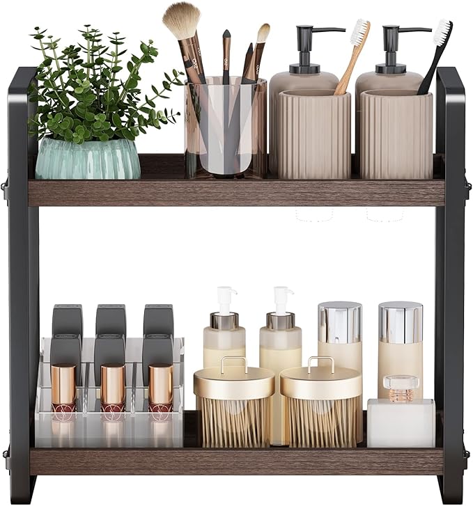 HNRLOY Bathroom Counter Organizer,Bathroom Countertop Organizer,Counter Shelf,Countertop Storage,Organization and Storage,Makeup Shelf,Sink Caddy(Brown 2 Tier)