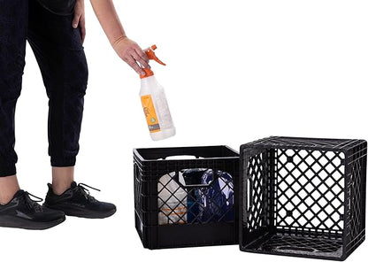 Plastic Milk Crate Storage Tote with Handles, 16-Quart Stackable Cube Organizer for Garage, Home, and Office, Made in the USA, 13" x 13" x 11" (2-Pack) - Black
