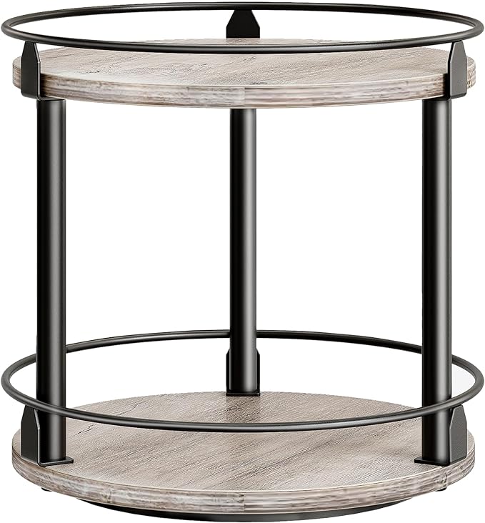YATINEY Lazy Susan Organizer, Rotating Spice Rack, 2 Tier Spice Turntable Organizer, Industrial Turntable Spice Holder, for Kitchen Countertop and Cabinet, Compact and Versatile, Greige SR22BG