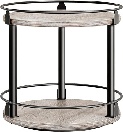 YATINEY Lazy Susan Organizer, Rotating Spice Rack, 2 Tier Spice Turntable Organizer, Industrial Turntable Spice Holder, for Kitchen Countertop and Cabinet, Compact and Versatile, Greige SR22BG