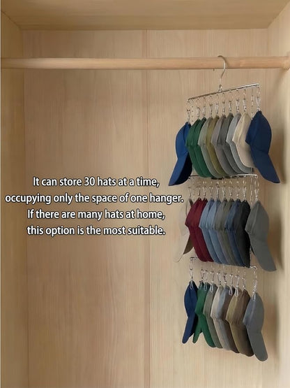Closet Hat Organizer with 30 Clips, Foldable Hanging Storage Rack for Baseball Caps, Hat Rack
