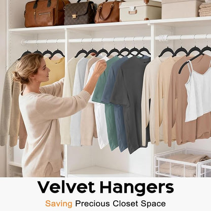 50 Pack Black Velvet Hangers Shirts, Non-Slip Felt Clothes Hangers 360°Swivel, Holds up to 10 lbs Slim Flocked Space Saving Coat Hangers for Pants Tank Top Dresses Closet Organizers, Black