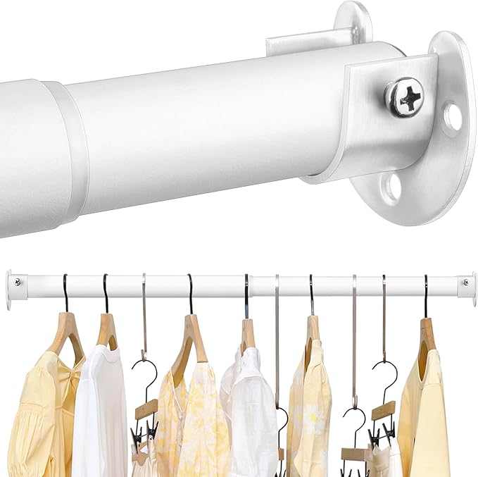 Closet Rods for Hanging Clothes - Heavy Duty, Length Adjustable (White, 42.5" - 52")