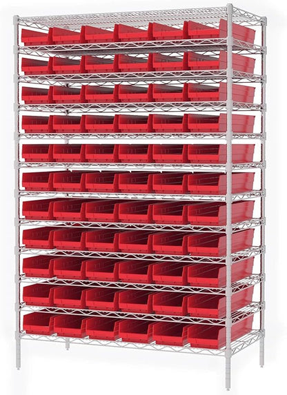 Akro-Mils 30164 Plastic Shelf Bins, Heavy Duty Storage Bins for Garage, Closet, and Drawer Organization, 24-Inch x 6-1/2-Inch x 4-Inch, Red, 6-Pack