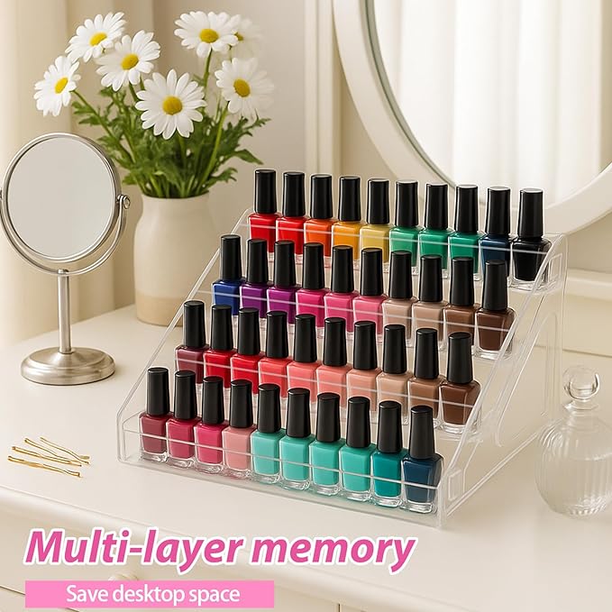 2 Pack Nail Polish Organizer 5 Layers Sunglass Acrylic Display Rack Eyeglasses Storage Essential Oils Holder Makeup Organizer No Tool Needed Assembly, Clear