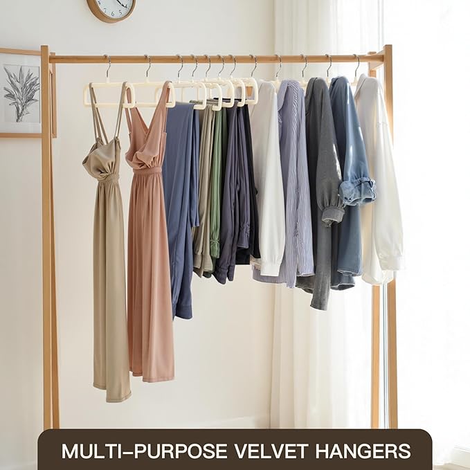Velvet Hangers Pants Hangers 20 Pack Velvet Pant Hangers,Heavy Duty Felt Hangers for Pants,Jeans,Scarf,Towels,Tank Top,Coat.Closet Organizers and Storage（Beige）