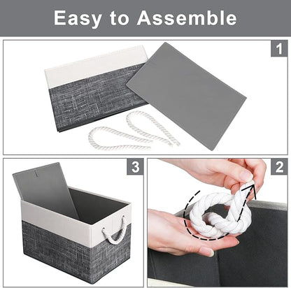Fab totes Storage Bins 6-Pack, Foldable Storage Baskets for Organizing Toys, Books, Shelves, Closet, Large Storage Box with Rope Handles, Sturdy Organizer Bins, White & Black