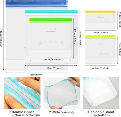 SPLF 12 Pack Reusable 2 Gallon Freezer Bags Dishwasher Safe, Extra Large Reusable Freezer Bags 2 Gallon, Leakproof BPA Free Food Storage Bags for Marinate Meat, Veggies, Homemade Bread, Travel Item