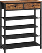 HOOBRO Shoe Rack, 5 Tier Shoe Storage Organizer with 2 Non-Woven Drawers, 12-16 Pairs of Shoes for Entryway, Shoe Shelf with 4 Oxford Fabric Shelves and Wooden Top, Closet, Rustic Brown BF78XJ01
