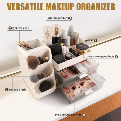 Homeanda Makeup Organizer with Drawers – Large Cosmetic Storage Box for Vanity, Bathroom, or Bedroom, Perfect for Skincare, Brushes, Lipstick, Eyeshadow,and Beauty Essentials (White)