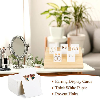 Marsui 62 Pcs Wood Earring Display Stand Earring Card Display 2 Sets of Holder with Cards Jewelry Stands for Selling