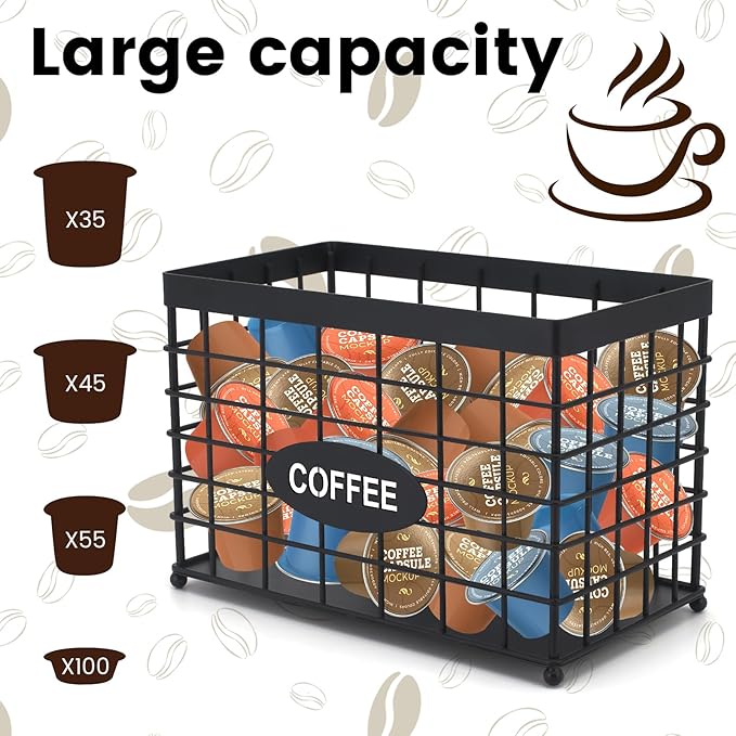 Coffee Pod Holder Basket Magnetic Coffee Pods Holder High-Capacity k Cup Holder Coffee Station Organizer,Coffee Bar Accessories.Suitable For Kitchen And Office Countertop