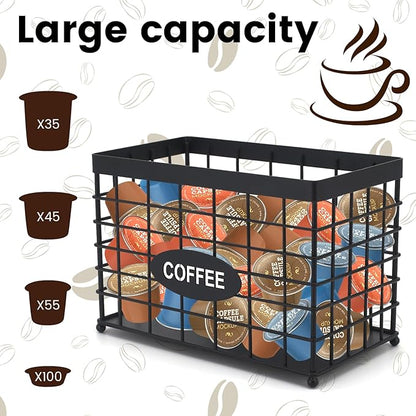 Coffee Pod Holder Basket Magnetic Coffee Pods Holder High-Capacity k Cup Holder Coffee Station Organizer,Coffee Bar Accessories.Suitable For Kitchen And Office Countertop