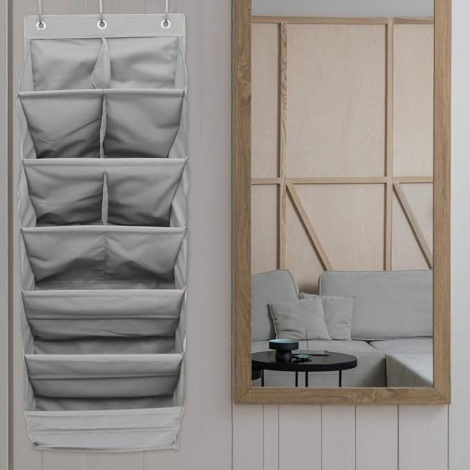 Cabilock -the-door Hanging Storage Bag, 9-compartment Grey Shoe Organizer, Sturdy Multi-layer Dormitory Storage Pouch for Home and Closet Organization