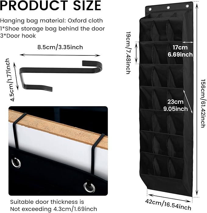 US Over the Door Shoe Organizer Oxford Cloth Over the Door Shoe Rack 24 Compartments Hanging Door Shoe Rack Foldable Hanging Shoe Organizer Over the Door Shoe Storage for Shoes Sneaker(black)