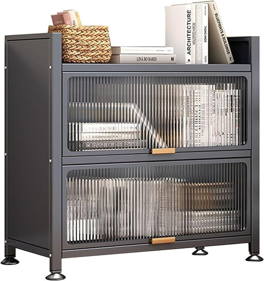 3-Tier Bread Rack & Coffee Station Storage Organizer, Transparent Flip Door Design for Kitchen, Office, Pantry, Garage - Gray, 90cm/35in - Space-Saving Multi-Use Furniture