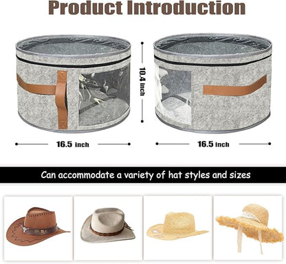STARGAZ Oversized Clear Hat Storage Bag, Hat boxes for women storage, Cowboy hat storage, Hat accessories, hat organizer for closet, hat travel case with Handle, Holds Up to 10 Hats(Light Gray 2 Pack)