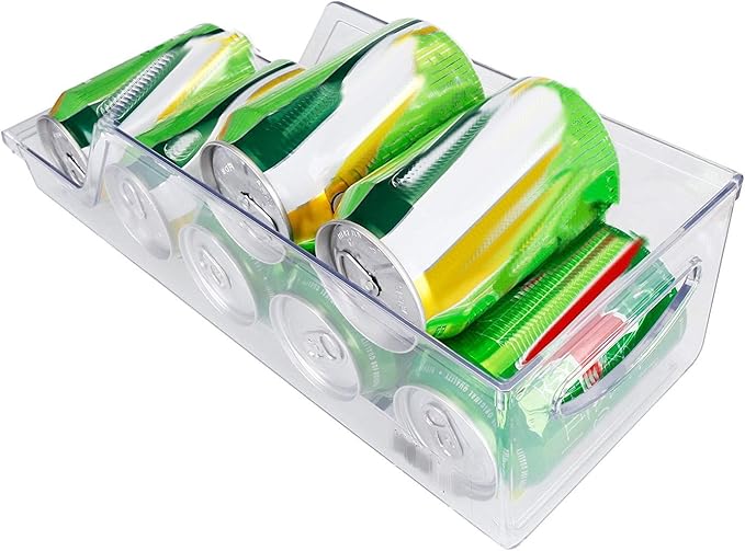 Dependable Industries inc. Essentials Refrigerator Soda Can Organizer for Fridge and Pantry – Clear Plastic Drink Dispenser Bin Holds 9 Standard 12 oz Cans