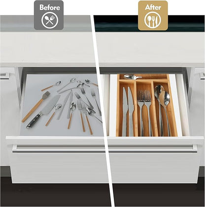 Upassion Bamboo Kitchen Drawer Organizer, 7 Inch Silverware Utensil Holder for Small Drawer, Wood Silverware Organizer for Cutlery
