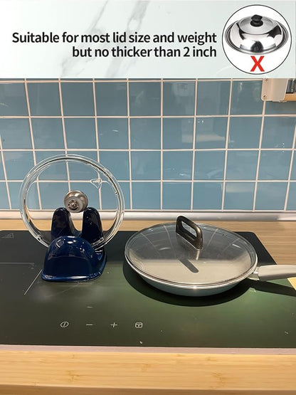 Pot Lid Holder, Large Ceramic Lid Rest for Kitchen Countertop & Stovetop - Heat Resistant, Stable Design for Pans & Pots (Blue)
