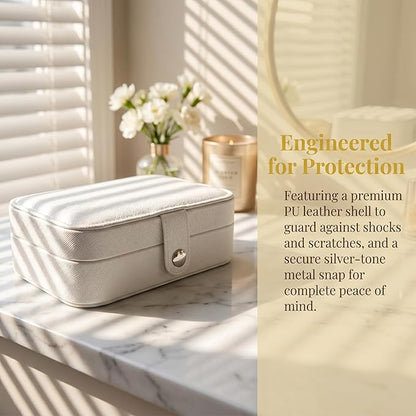 White Large-Capacity Mini Jewelry Box - Hard-Shell Small Jewelry Organizer with Spacious Compartment, Desktop Tiny Jewelry Storage for Earrings Bracelets