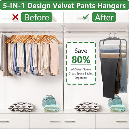 Closet Organizers and Storage,Pants Hangers Space Saving,Velvet Hanger for Organization and Storage,Dorm Room Essentials for College Students Girls,Home Organization Scarf Jeans Hangers-2 Pack