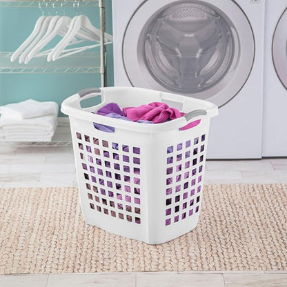 Sterilite Ultra Easy Carry Laundry Hamper, Comfort Handles to Easily Carry Clothes Between the Bedroom and Laundry Room, Plastic, White, 4-Pack