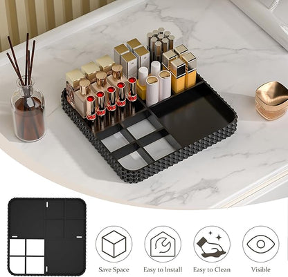 Rotating Makeup Organizer with Makeup Brush Holder,Large Capacity Perfume Organizer for Vanity Countertop,Acrylic Skincare Organizers Spinning Holder Storage Rack (Black)