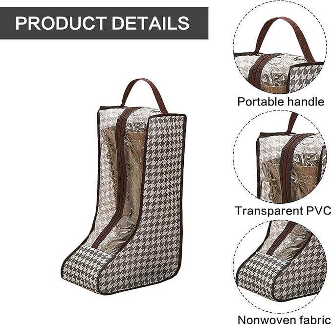 Boot storage Bag, 2-piece Set with Houndstooth Pattern & Dust-proof Design for Secure cowboy boot storage and Organization