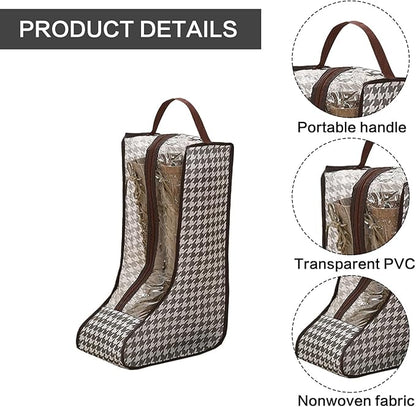 Boot storage Bag, 2-piece Set with Houndstooth Pattern & Dust-proof Design for Secure cowboy boot storage and Organization