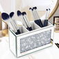 Mirrored Makeup Brush Holder Organizer, 3 Compartments Cosmetic Brush Storage Holders, Crushed Diamond Remote control holder, Pen and Pencil Holder for Desk, Eyeliners Display Case for Vanity