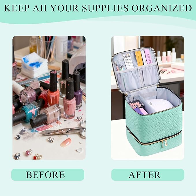 Nail Polish Organizer, Nail Polish Storage Holds 30 Bottles & Nail Lamp, Double Layer Nail Bag Organizer Case, Portable Nail Polish Holder for Nail Tech Travel & Manicure Kit