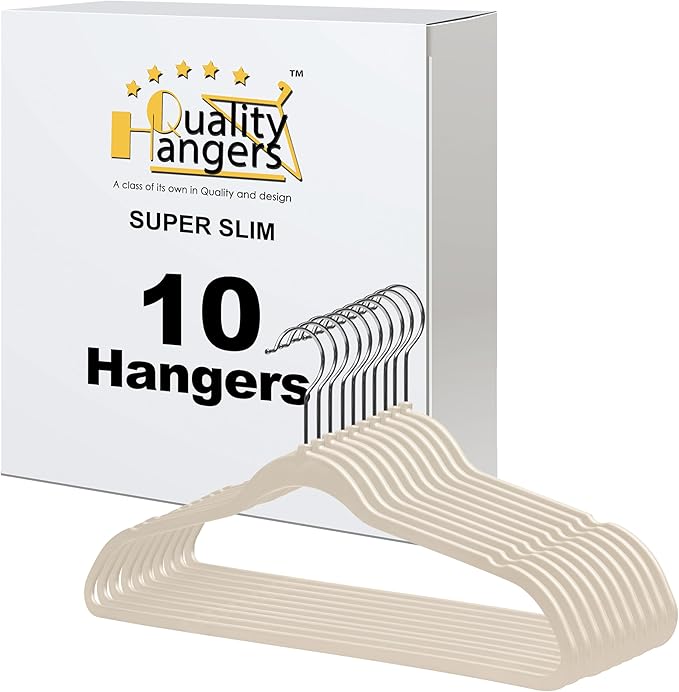 Quality Hangers 10 Pack Slim Plastic Hangers for Clothes - 16.5" Won't Crease Your Clothes, Heavy Duty Non-Velvet Black Hangers, 360° Swivel Chrome Hook Dresses Coats Shirts (10, Ivory)