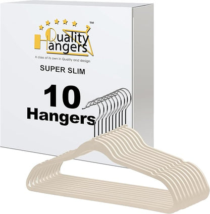 Quality Hangers 10 Pack Slim Plastic Hangers for Clothes - 16.5" Won't Crease Your Clothes, Heavy Duty Non-Velvet Black Hangers, 360° Swivel Chrome Hook Dresses Coats Shirts (10, Ivory)