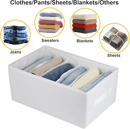 Fordonral Extra Large Clothes Closet Organizer 6 Compartments for Jean Sweater Sheets to Shirt - Divided Clothing Storage Boxes for Closet, Wordrobe, Bedroom, Shelf (4pc White)