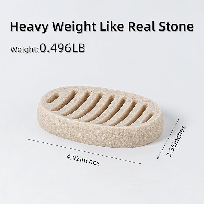 Soap Dish, Self Draining Bar Soap Holders, Oval Soap Saver Spone Holder Tray for Shower Bathroom Sink Countertop Kitchen Bathtub (Beige)