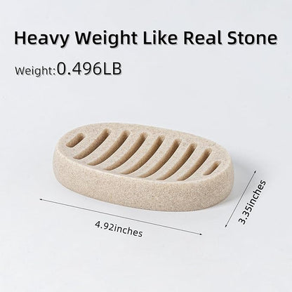Soap Dish, Self Draining Bar Soap Holders, Oval Soap Saver Spone Holder Tray for Shower Bathroom Sink Countertop Kitchen Bathtub (Beige)