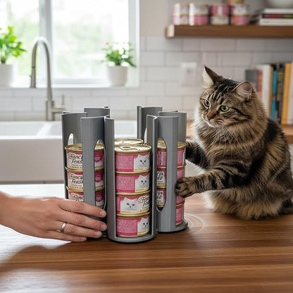 Cat Food Organizer Holder - Can Organizer for Pantry, Wet Cat Food Storage Container for 3oz & 5.5oz, Vertical Dispenser, Space Saving Pantry Stand for Kitchen Cabinet & Countertop (silvery)