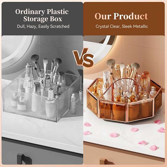 CoralHouse 360° Rotating Makeup Organizer Spinning Vanity Organizer with Makeup Brush Holder for Countertop, Bathroom Storage, Skincare, Perfume & Cosmetic Organizer for Vanity(Black)