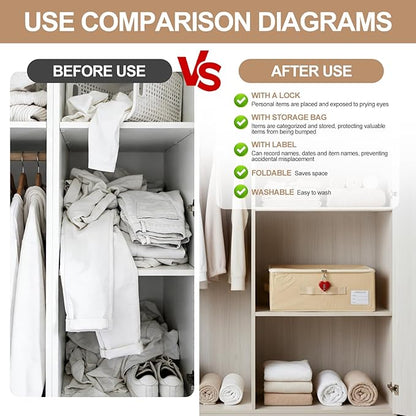 2-pack Discreet Toy Storage Box with Lock Toy Bag Fabric lockable storage bin with Handles, foldable, with Zipper lid/handle/label,locking Storage Box for Women and Men (2, red lock, small)