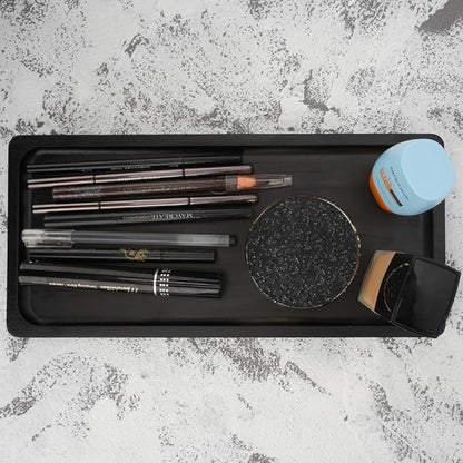 Bamboo Vanity Tray for Bathroom Sink, Counter, and Toilet Tank Top - Organizing and Decor Display Rack - Black Table Tray 11.8 x 6 x 0.7 inch