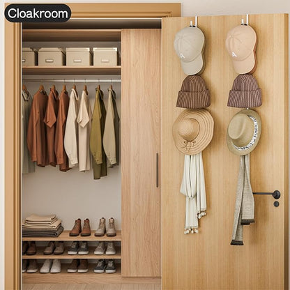 Over Door Hat Rack,2 Pack Hat Organizer with 6 Hooks and 4 Anti-Shake Adhesive Pads,Baseball Hat Organizer Holds Up to 30 Hats, Hat Storage for Door, Bedroom,Closet （White）