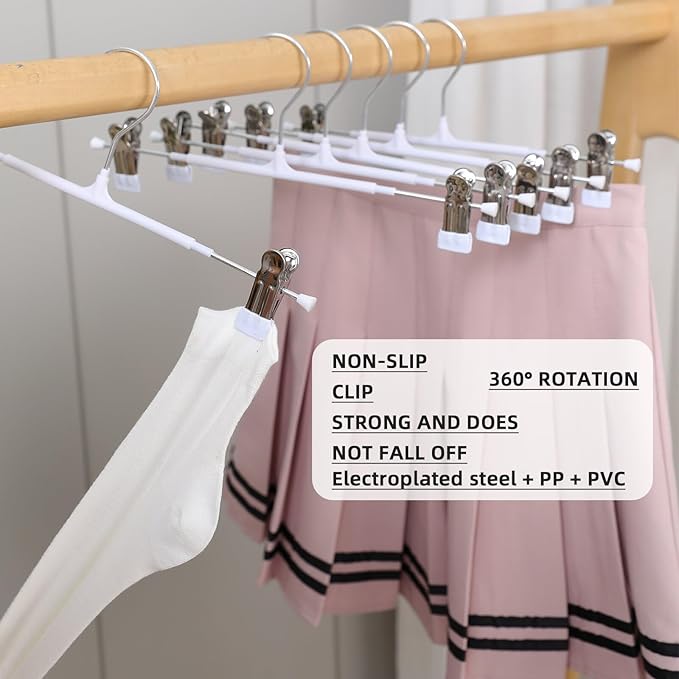 CAYUGIN-Non-Marking Anti-Slip Pants Hanger, Space-Saving Pants Clip and Skirt Clip, Jeans and Long Pants Hanger, Clothes and Pants Clip for Various Shorts and Casual Pants, Durable. (10, White)