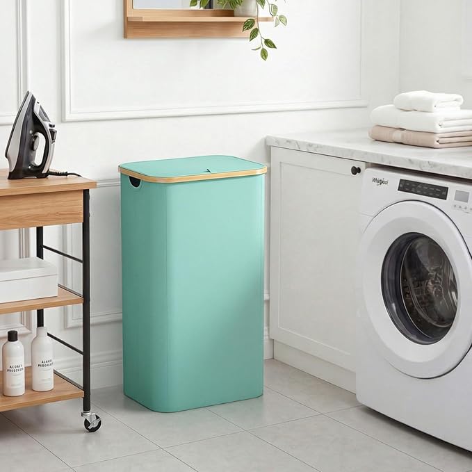Lifewit 100L Laundry Basket with Lid, Clothes Hampers for Laundry with Bamboo Handles and 1 Removable Bag, Large Foldable Laundry Hamper for Bedroom, Bathroom, Dorm, Laundry Room, Sage Green
