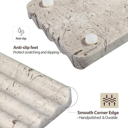 Koville Natural Grey Marble Soap Dish for Shower, Stone Soap Tray for Bathroom, Gray Bar Soap Holder for Sink, Stripe Grooves Soap Saver Stone Dish Keep Bars Dry Easy Clean